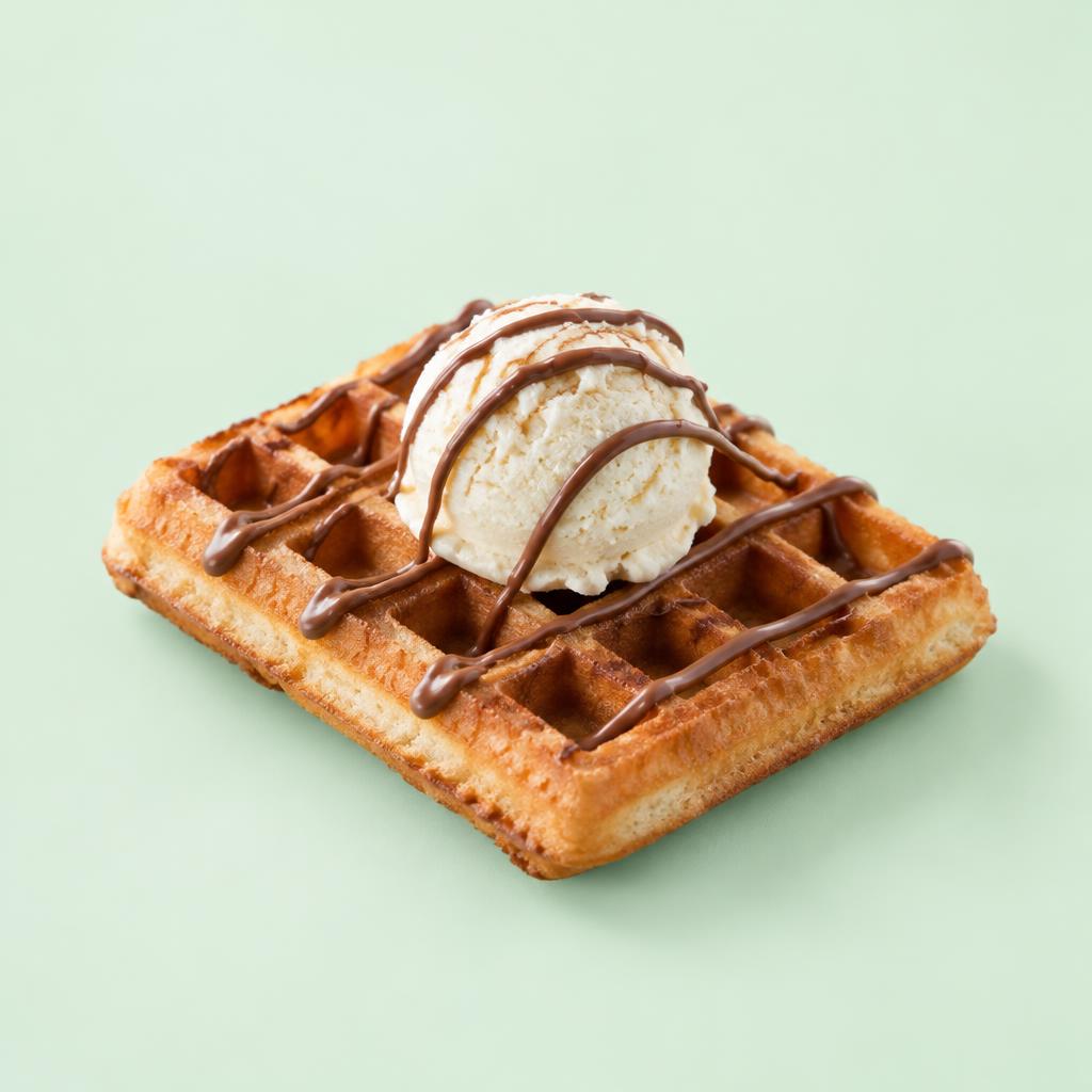 Brusselse wafel met Nutella en vanillegelato — gegenereerde productfoto