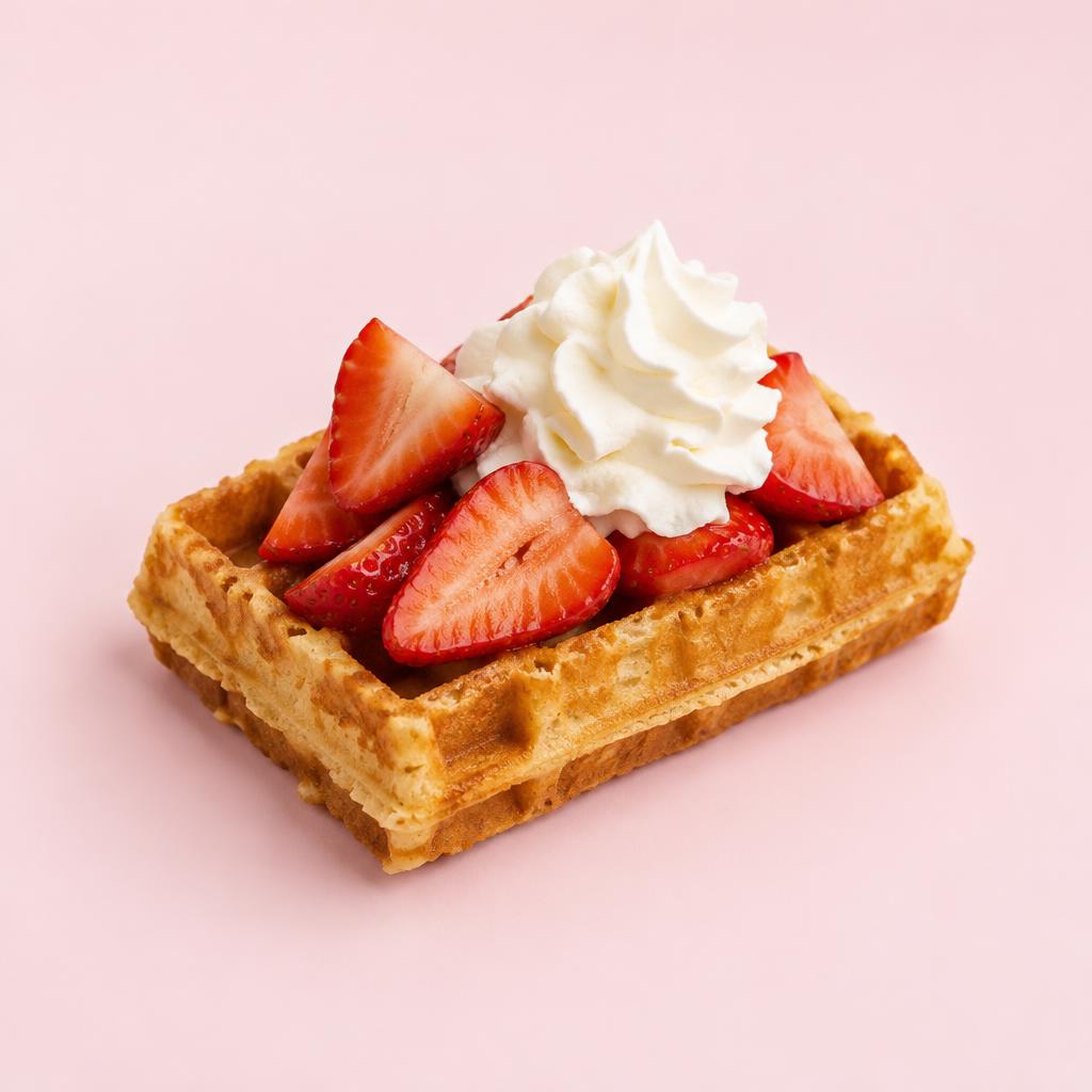 Brusselse wafel met aardbeien en slagroom — gegenereerde productfoto