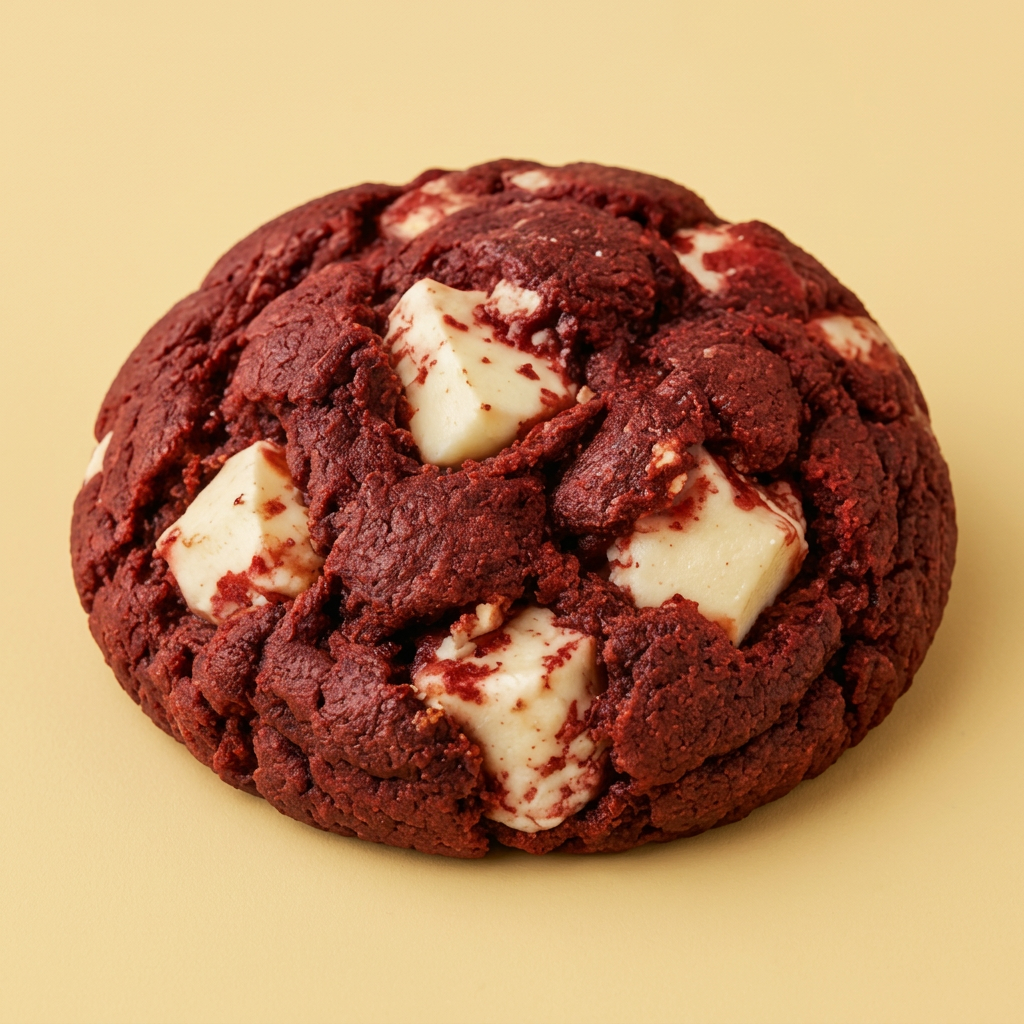 Red velvet cookie met witte chocolade — gegenereerde productfoto